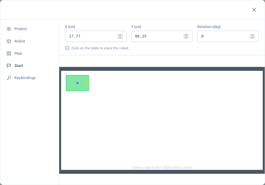 Settings - Start tab